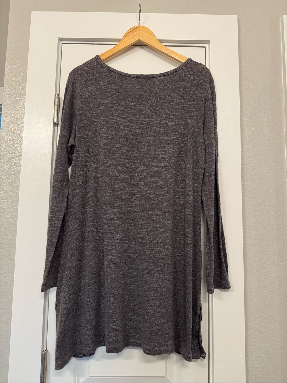 Women’s Long Sleeve Tunic Dress - Charcoal Gray - Picture 2 of 3